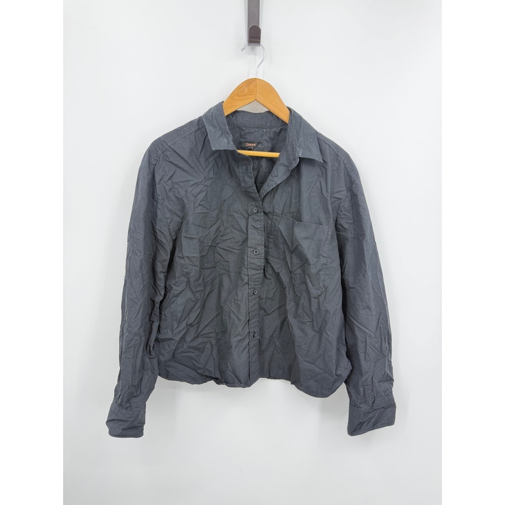 Quince Cotton Poplin Button Down Shirt Women Size L Black Long Sleeve Cropped